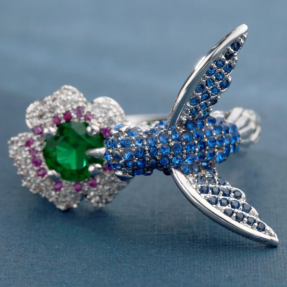 HummingbirdStatementRingBirdBlueCzWomensGingerLyneCollection_Silver-2