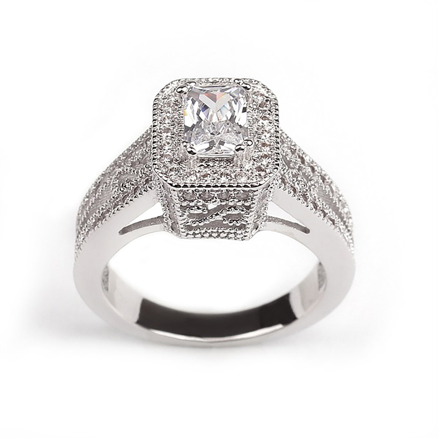 DesireeEngagementRingHaloWomenEmeraldCubicZirconiaGingerLyneCollection_Silver-5