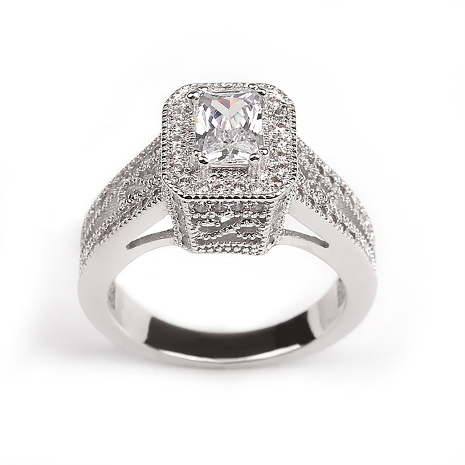 DesireeEngagementRingHaloWomenEmeraldCubicZirconiaGingerLyneCollection_Silver-5