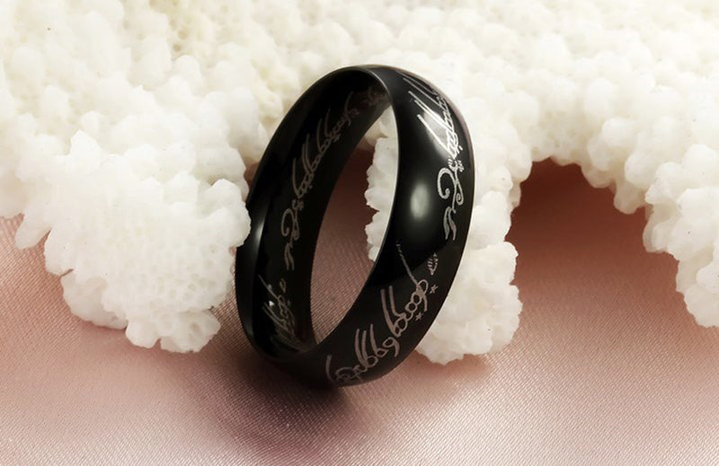 OneRingofPowerWeddingBandStainlessSteelMensWomensGingerLyneCollection_Black-3