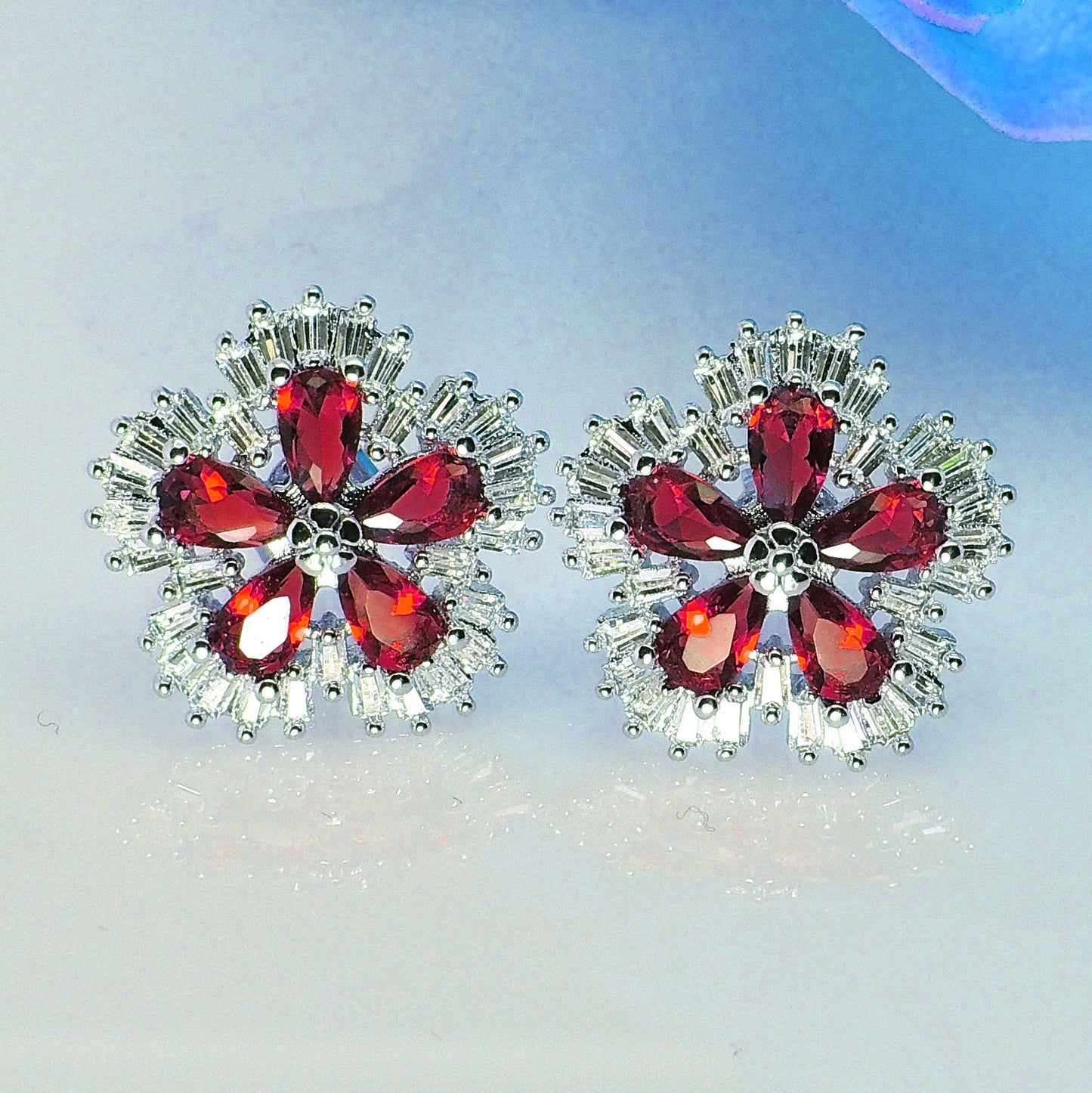 Camran Blue or Red Stud Earrings Cubic Zirconia Ginger Lyne Collection - Red