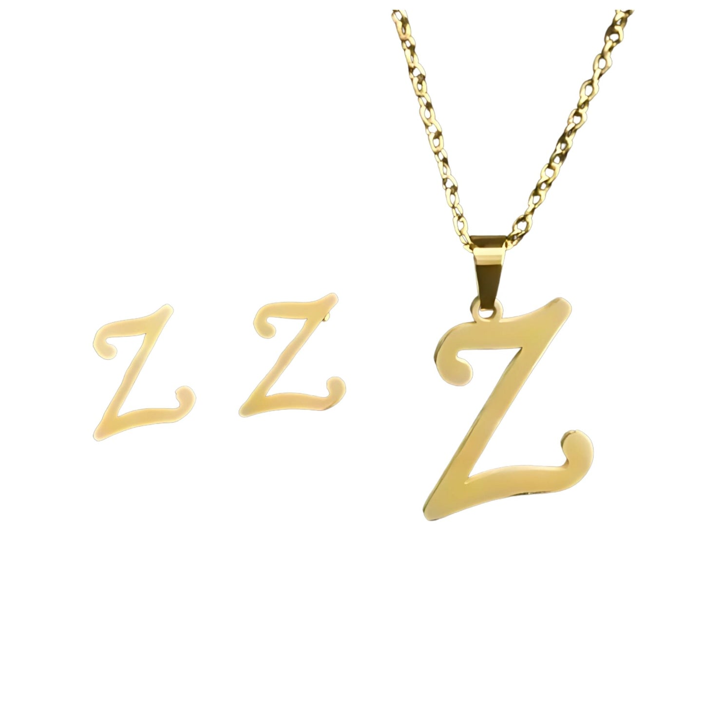 InitialLetterPendantNecklaceEarringsSetforWomenGoldPlatedStainlessSteelbyGingerLyne_Z-1