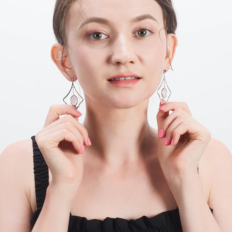 OvalRoseQuartzDangleEarringsforWomenSterlingSilverGingerLyneCollection_Pink-5
