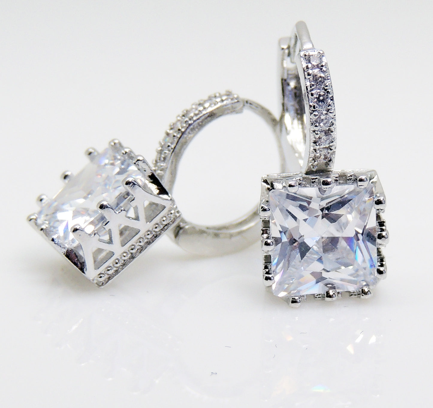PrincessCutDropEarringsWhiteGoldPlatedCzWomensGingerLyneCollection_Silver-3