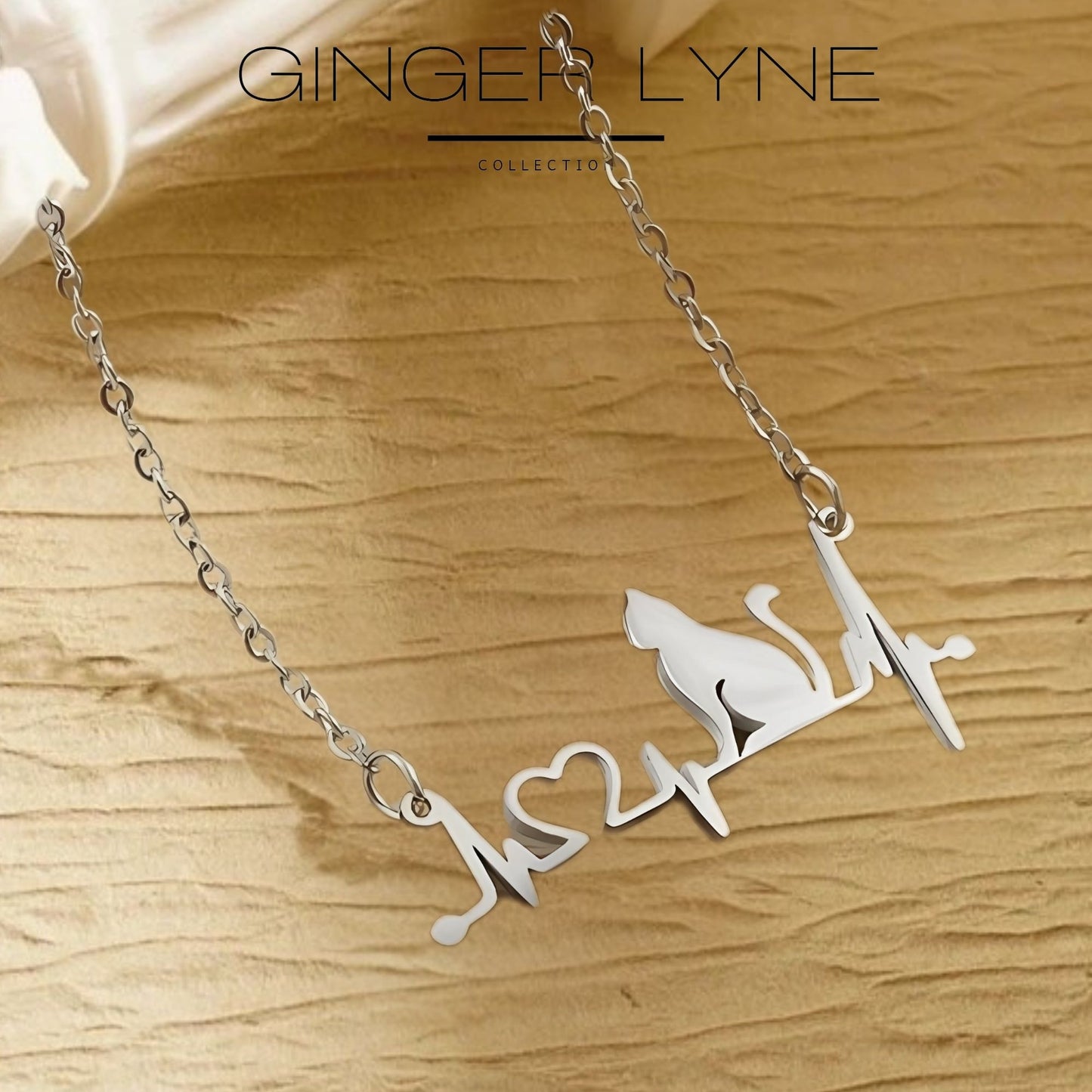 CatHeartbeatNecklaceforWomenKittyPendantandChainSilverToneStainlessSteelGingerLyneCollection_Silver-3