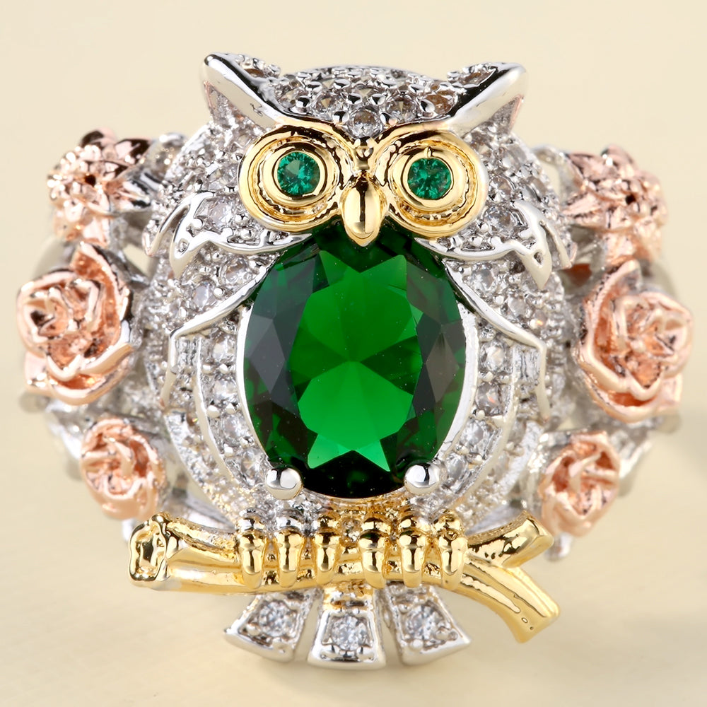 HootOwlRingTeacherGiftStatementRingGreenCzWomensGingerLyneCollection_Green-2