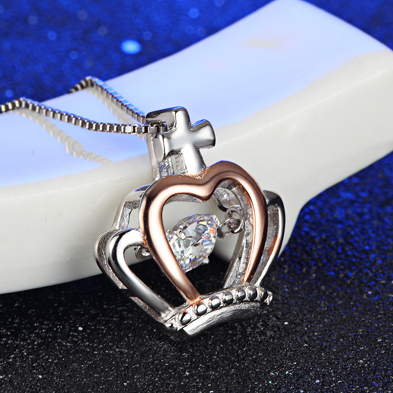 CrownNecklaceforWomenCZPendantandChainTwoToneSterlingSilverGingerLyneCollection_Silver-2