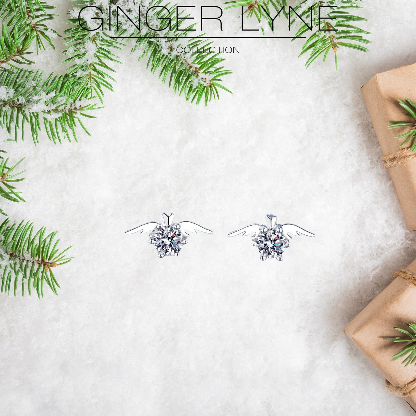 AngelWingsStudEarringsforWomenWhiteGoldPlatedCubicZirconiabyGingerLyne_Silver-2
