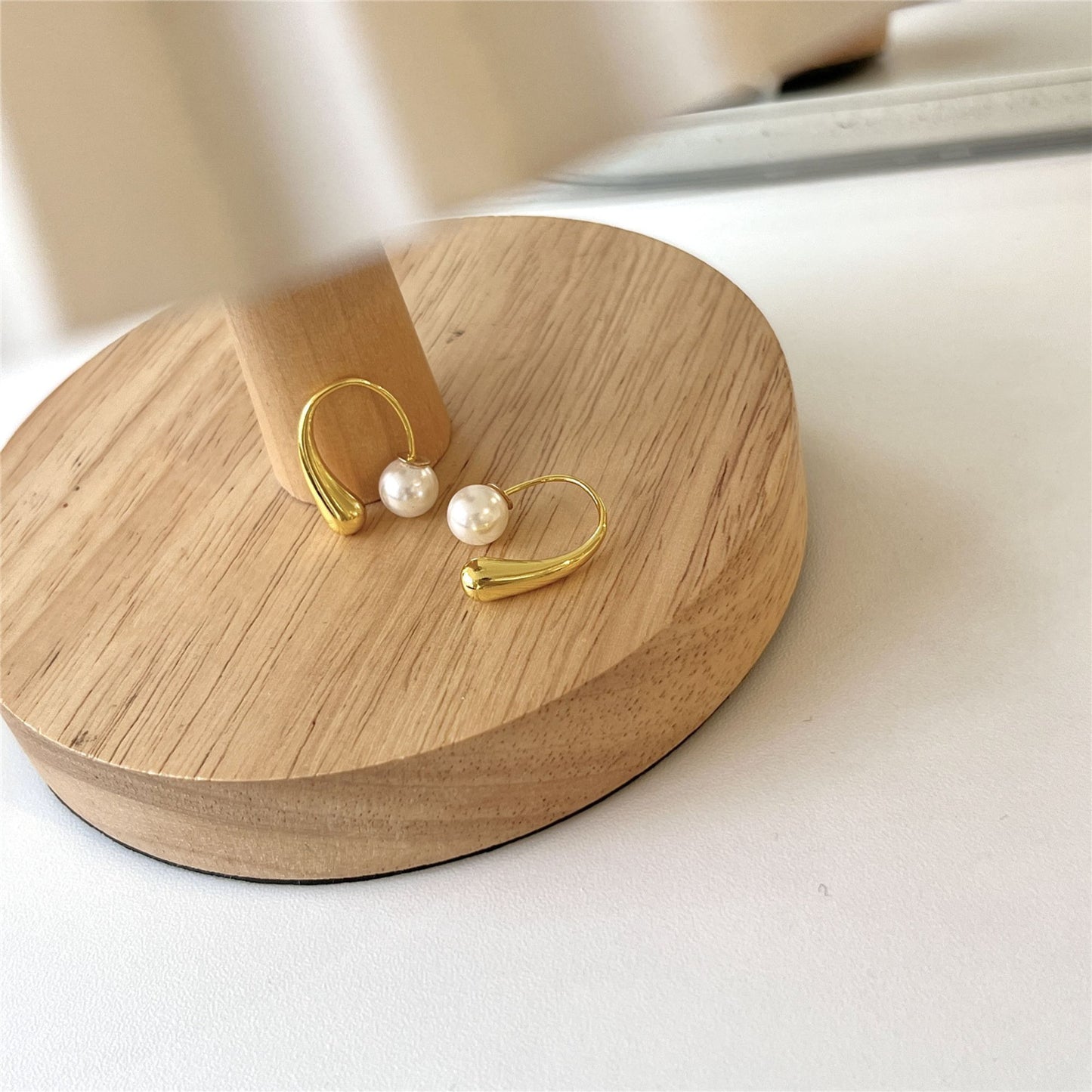 TeardropHookEarringsforWomenGoldStainlessSteelPearlBackforMultipleLookGingerLyneCollection_Gold-3