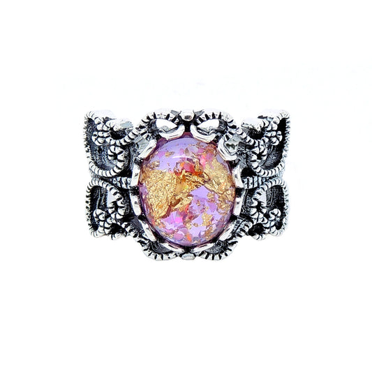 FiligreeWhiteFireOpalStatementRingWomenGingerLyneCollection_Purple/Gold-1