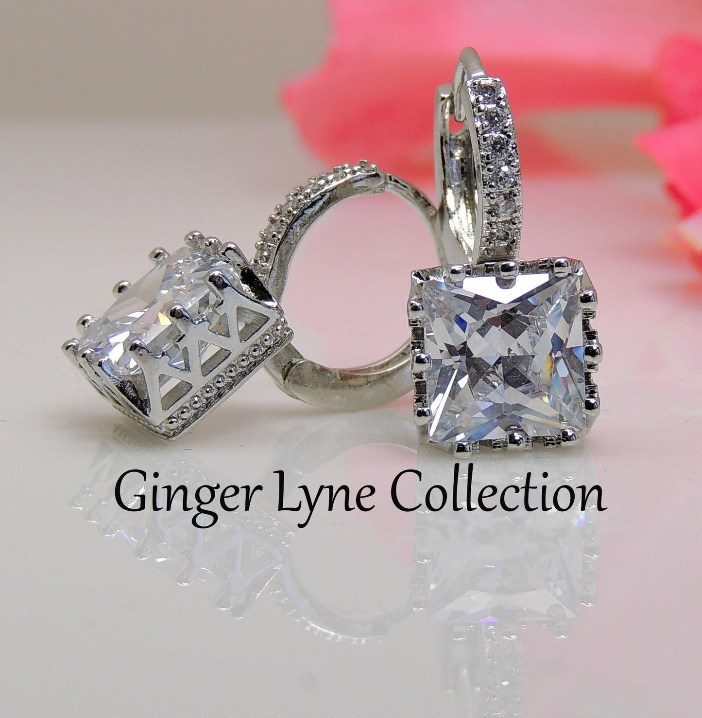 PrincessCutDropEarringsWhiteGoldPlatedCzWomensGingerLyneCollection_Silver-5