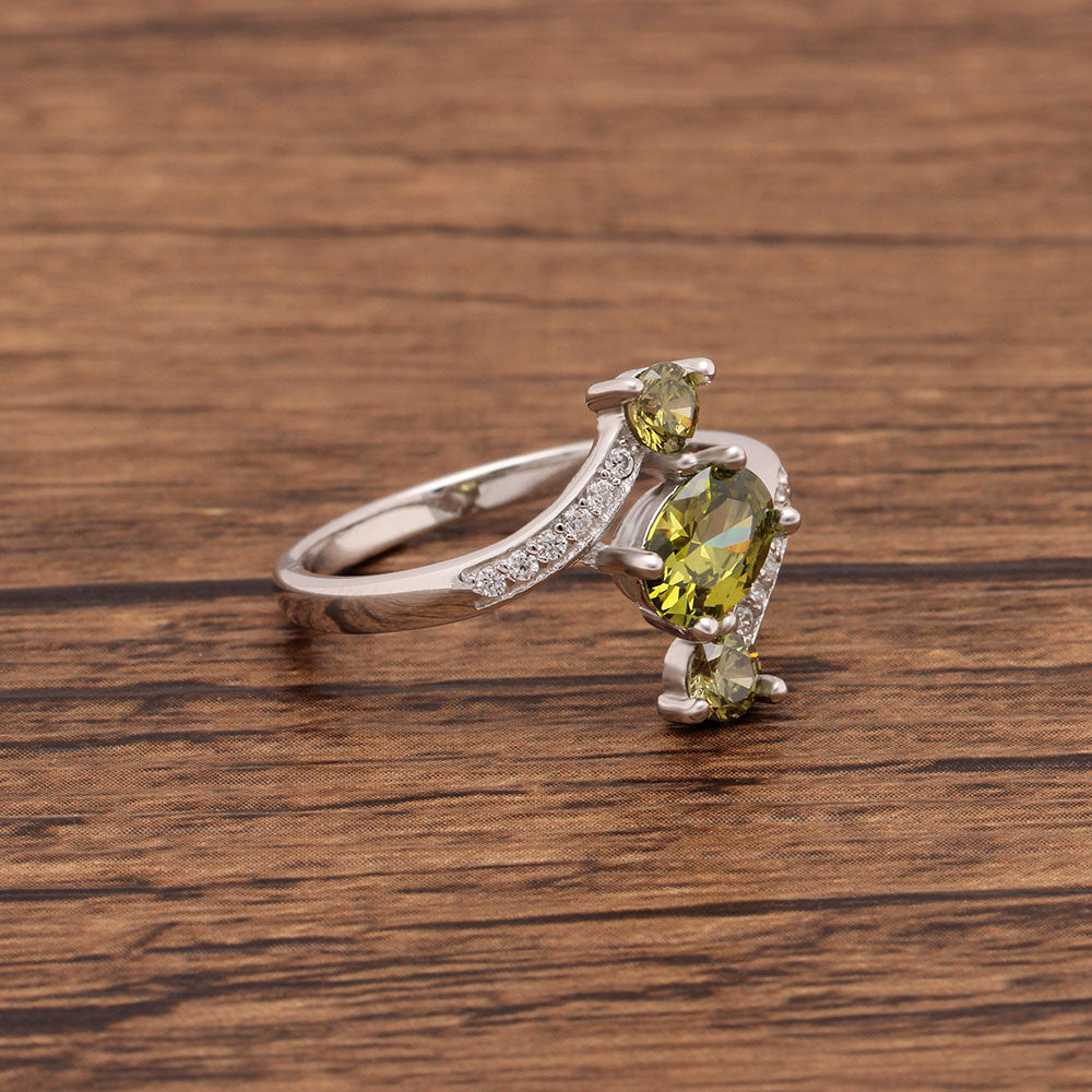 BirthstoneRingforWomenStatementRing3StoneSterlingSilverCzGingerLyneCollection_OliveGreen-4