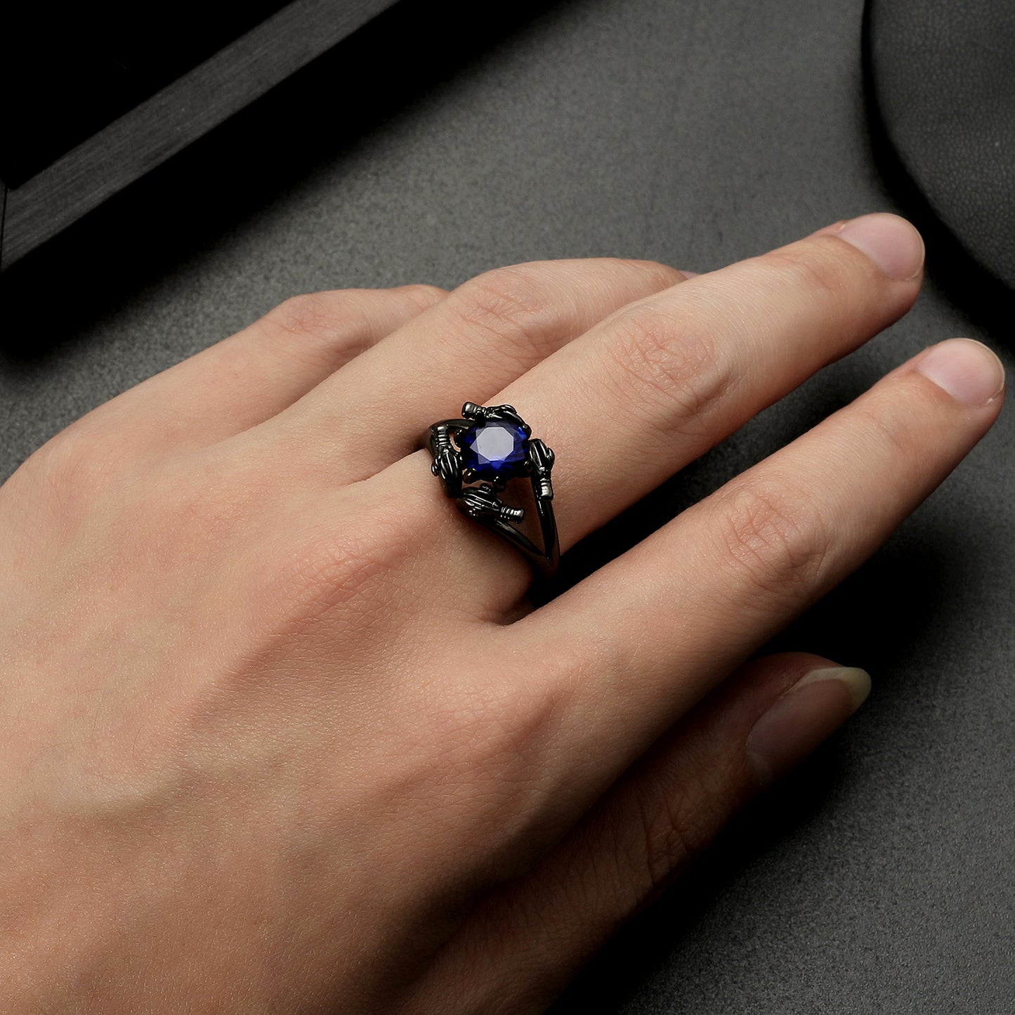 DragonRingforWomenSolitaireCzBlackGothicEngagementRingGingerLyneCollection_Blue-5