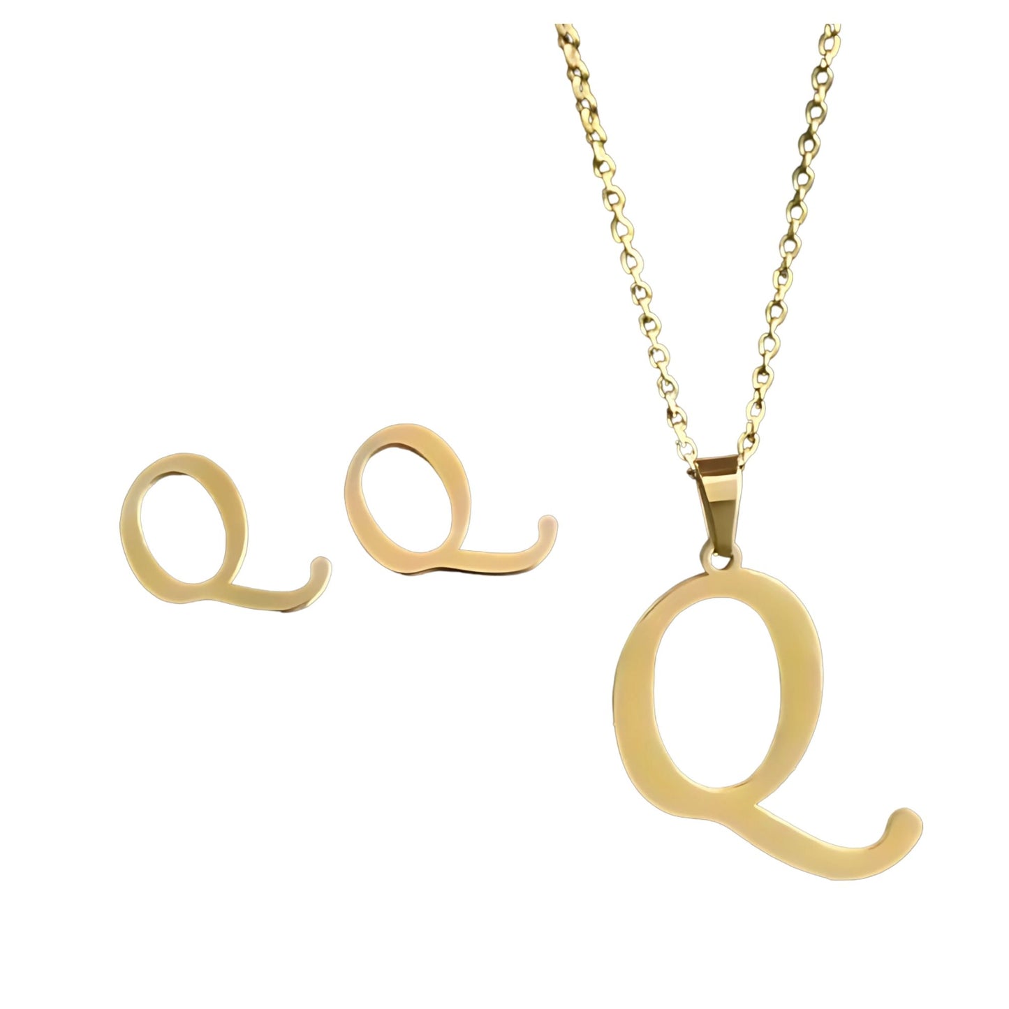 InitialLetterPendantNecklaceEarringsSetforWomenGoldPlatedStainlessSteelbyGingerLyne_Q-1