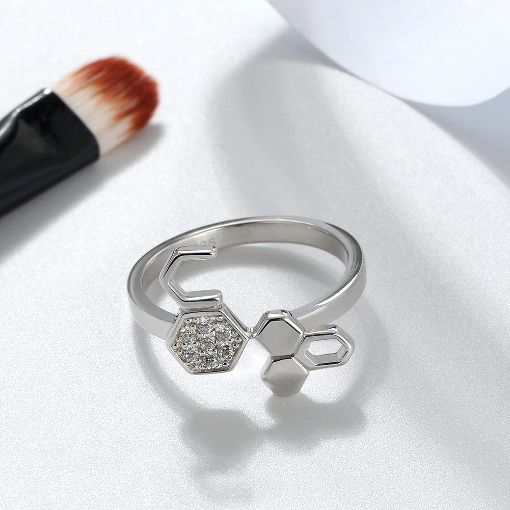 HoneycombRingforWomenCzSterlingSilverBeeJewelryGingerLyneCollection_Silver-2