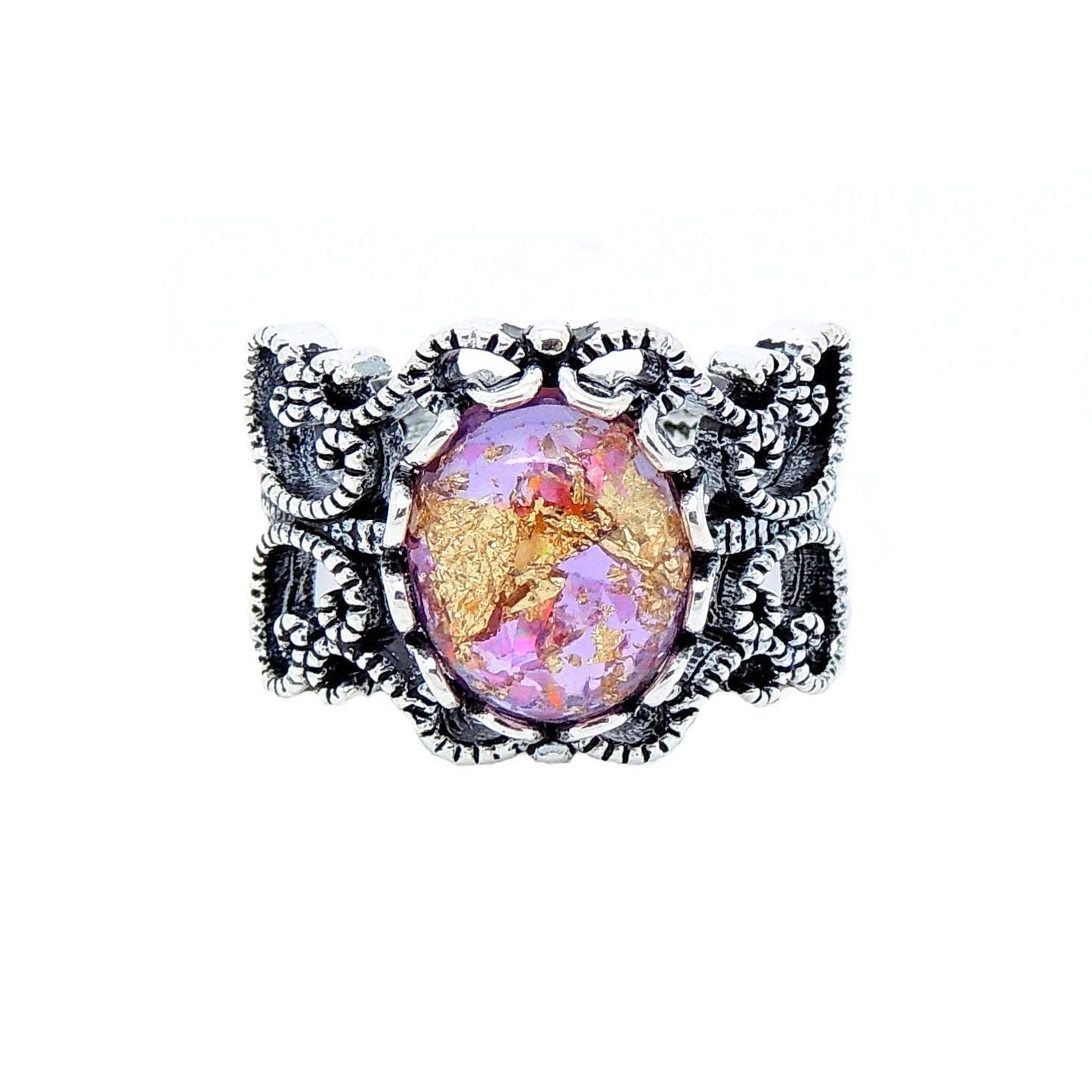 FiligreeWhiteFireOpalStatementRingWomenGingerLyneCollection_Purple/Gold-1