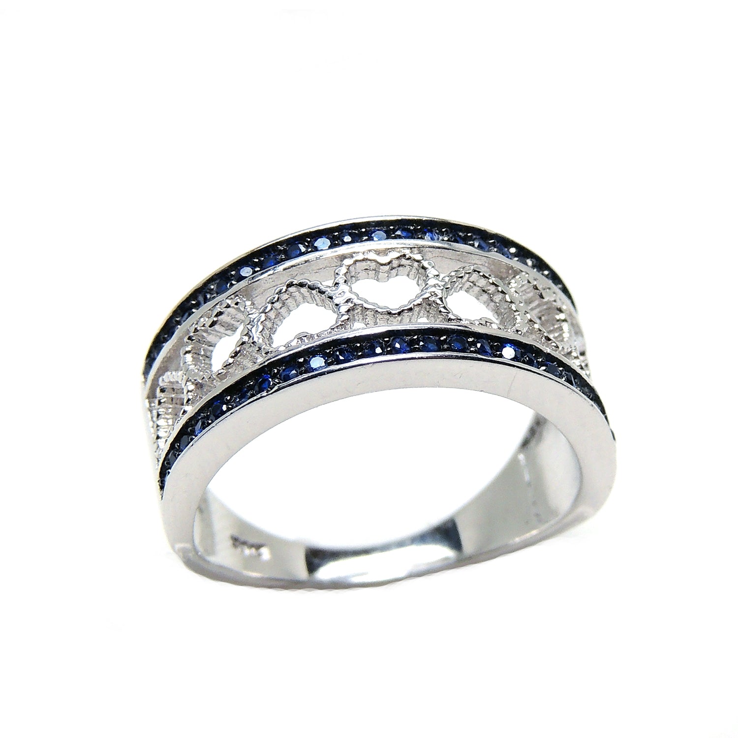 LacyHeartsBandRingSterlingSilverBlueCzWomensGingerLyneCollectionSize6_Silver-1