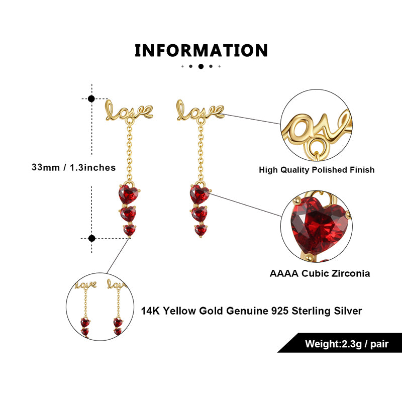 LoveRedHeartsChainDangleEarringsforWomenGoldPlatedSterlingSilverGingerLyne_Red-6