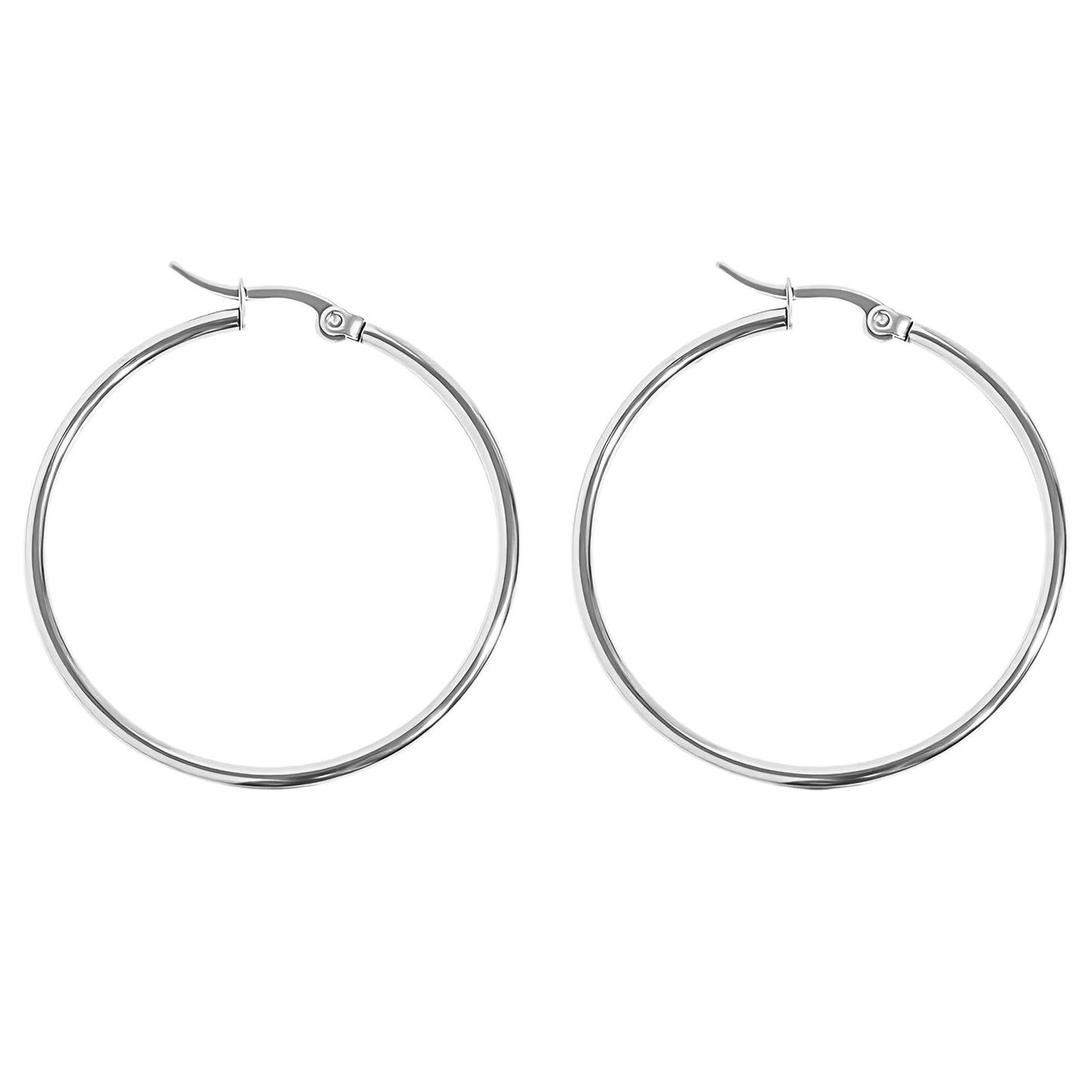 PlainLargeHoopEarringsforWomenNonPlatedPolishedStainlessSteelGingerLyneCollection_Silver-1