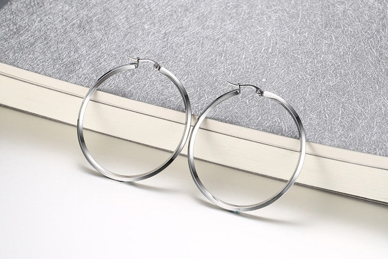 LargePlainHoopEarringsforWomenSilverToneStainlessSteelGingerLyneCollection_50mm-Silver-2