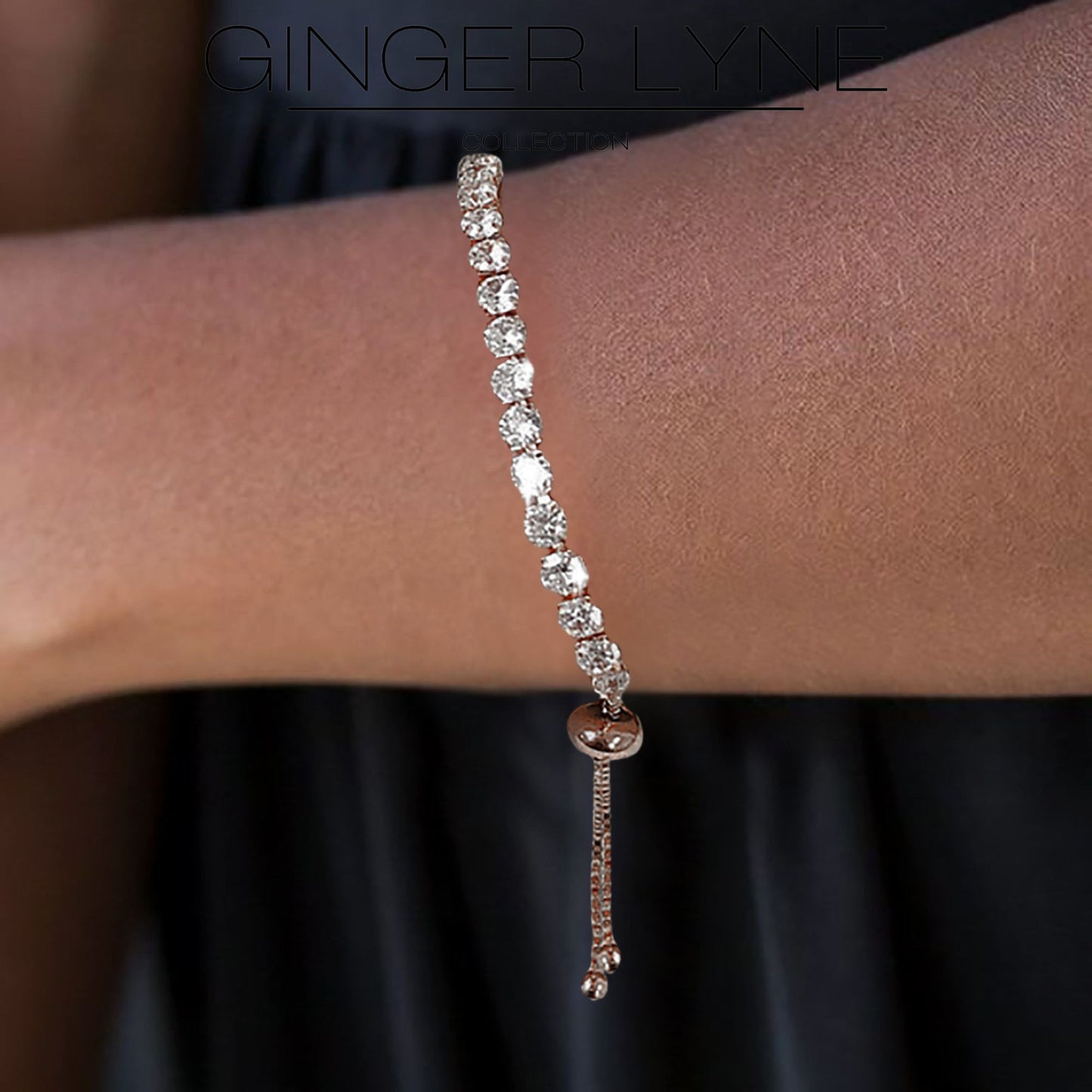 RoundCZTennisBraceletforWomenAdjustableChainSlideBeadWhiteGoldPlatedGingerLyneCollection_Clear-2