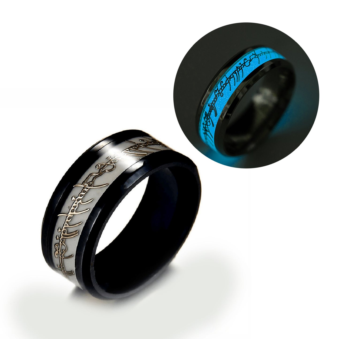 GlowinDarkWeddingBandRingforMenorWomen8mmStainlessSteelorBlackGingerLyne_BlackBlueGold-3