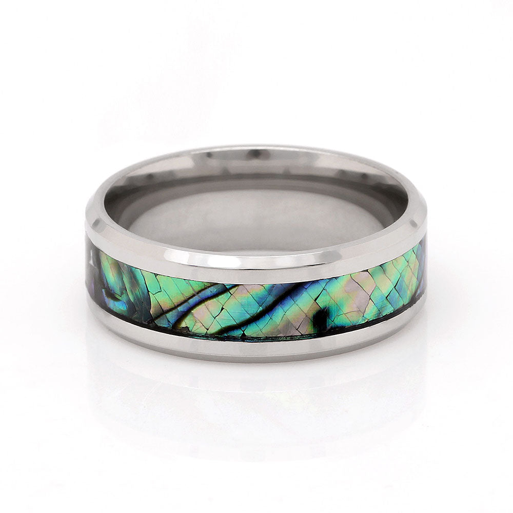 IndigoWeddingBandRing8mmStainlessSteelMensWomensGingerLyneCollection_Silver-2