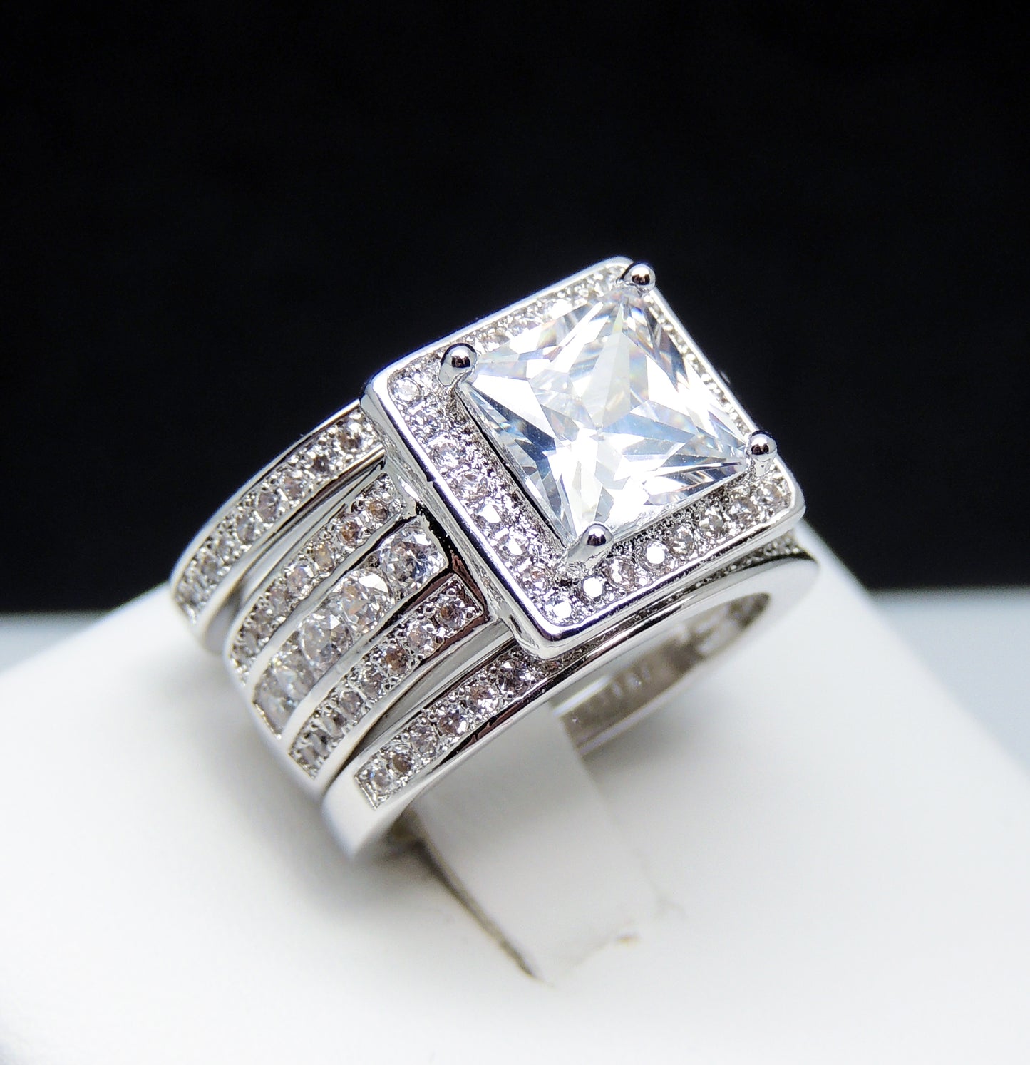 BeverlyHaloWeddingRingSetforWomenCzEngagementMatchingBandsGingerLyneCollection_Silver-5