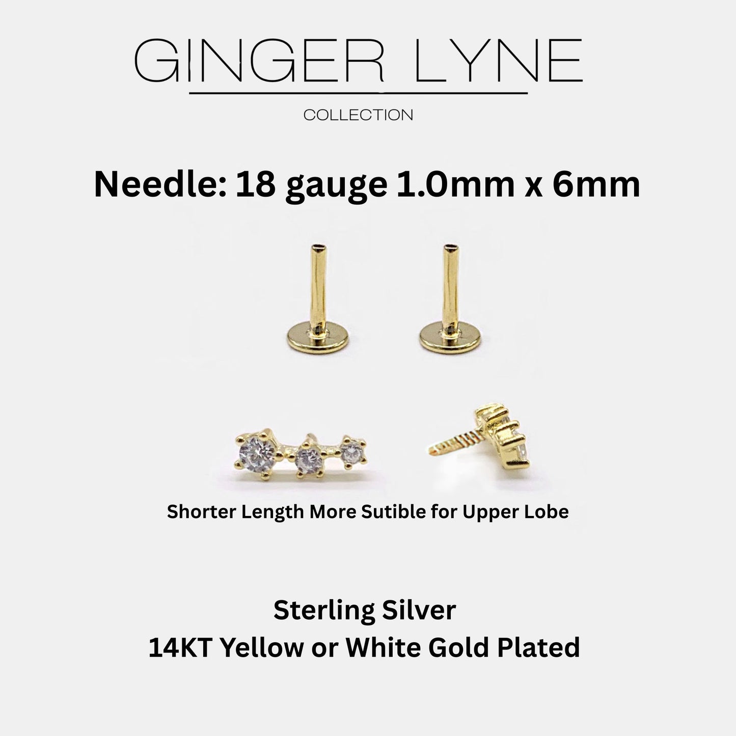 GraduatedCZFlatBackEarringsforWomenSterlingSilver18G6mmCartilageHelixUpperLobeBodyPiercingGingerLyne_Gold-4