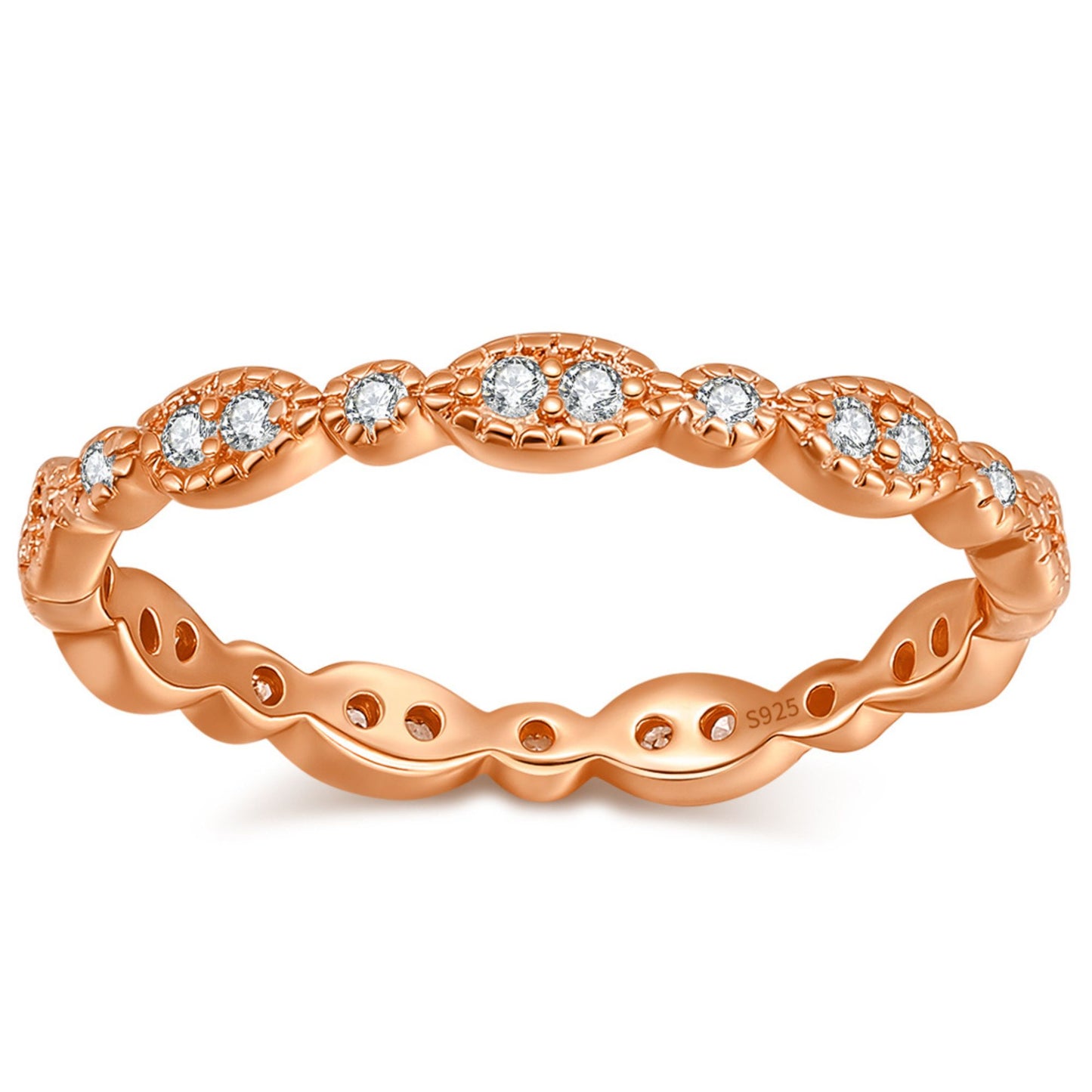 EternityWeddingBandforWomenCubicZirconiaSterlingSilverStackingRingsGingerLyneCollection_Scallop-RoseGold-1
