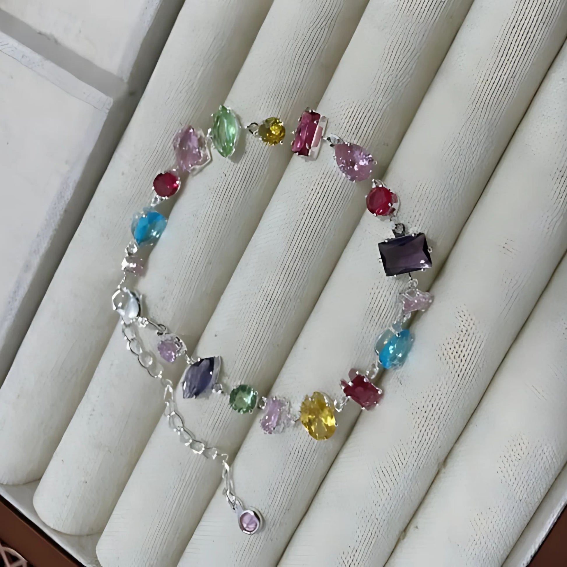 ConfettiCZTennisBraceletforWomen8.5"WhiteGoldPlatedColorfulCubicZirconia_Multi-color-3