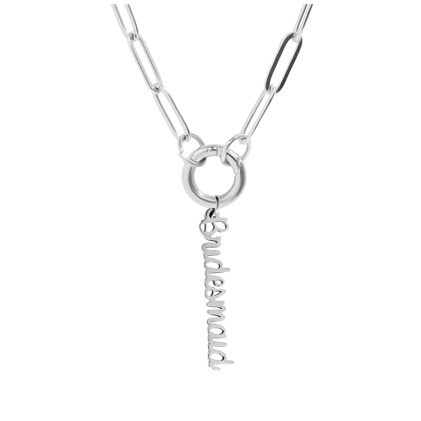PaperclipLinkCarabinerChainCharmHolderNecklaceWithBridesmaidCharmforWomenStainlessSteel18-20"GingerLyne_SilverTone-1