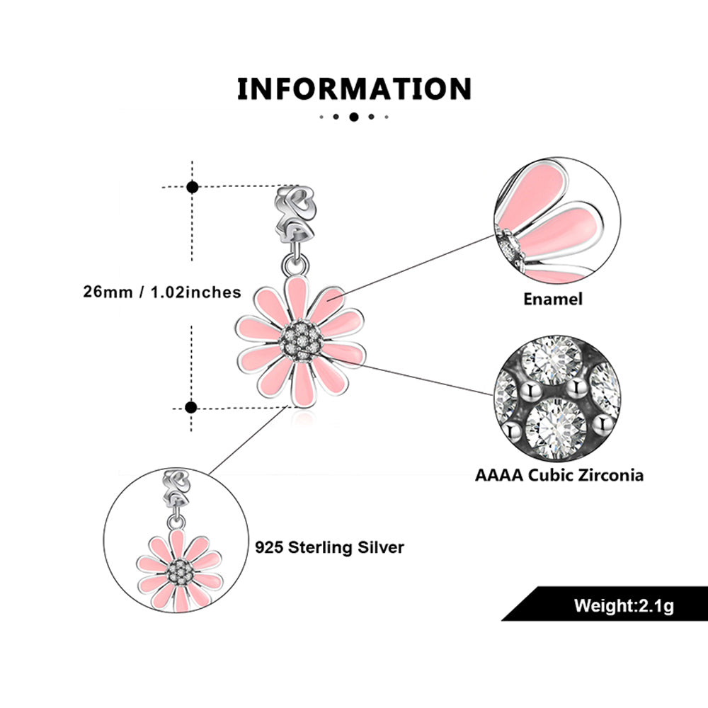 DaisyFlowerCharmEuropeanBeadCZSterlingSilverPinkGingerLyneCollection_Pink-5