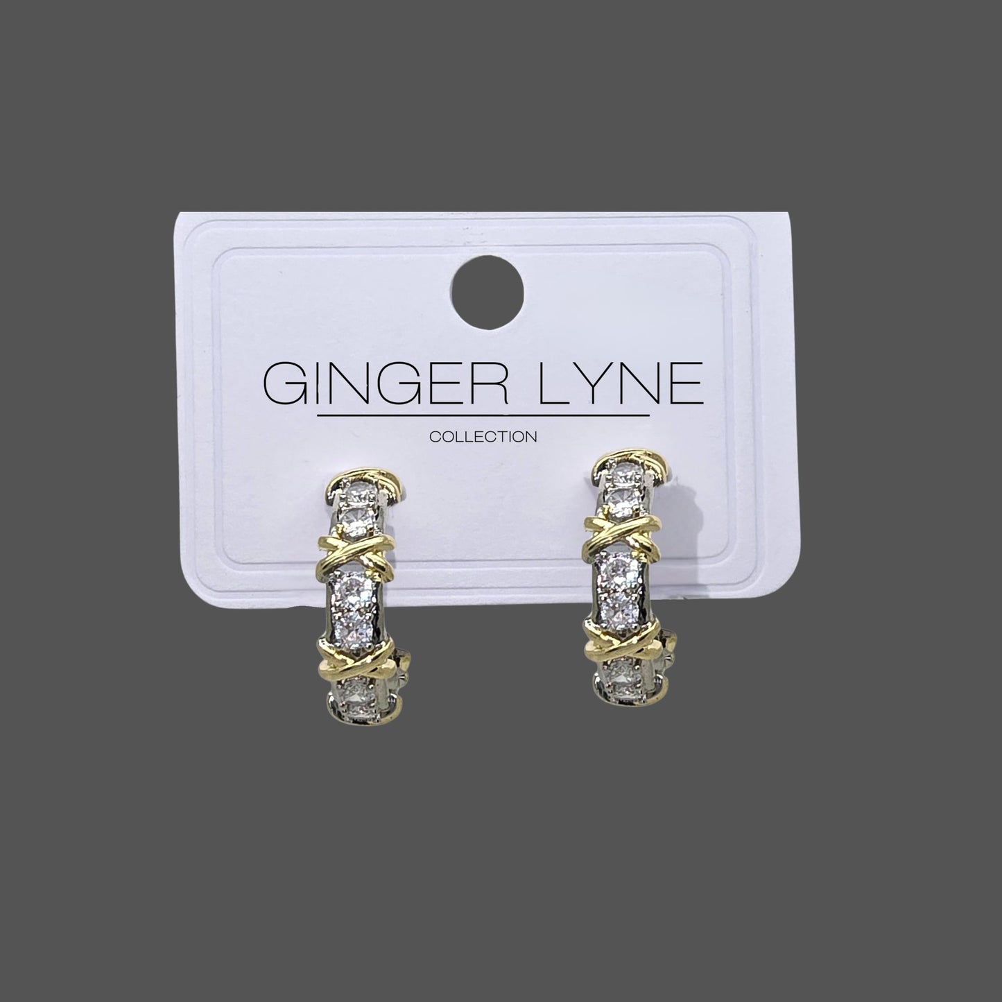 X'sandO'sHalfHoopEarringsforWomenTwoTownGoldPlatedCZGingerLyneCollection_Silver-2