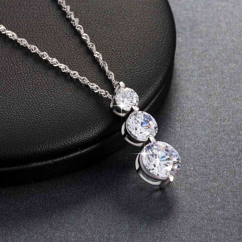 ThreeStonePendantNecklaceforWomenRoundCascadingCZbyGingerLyneCollection_Silver-3