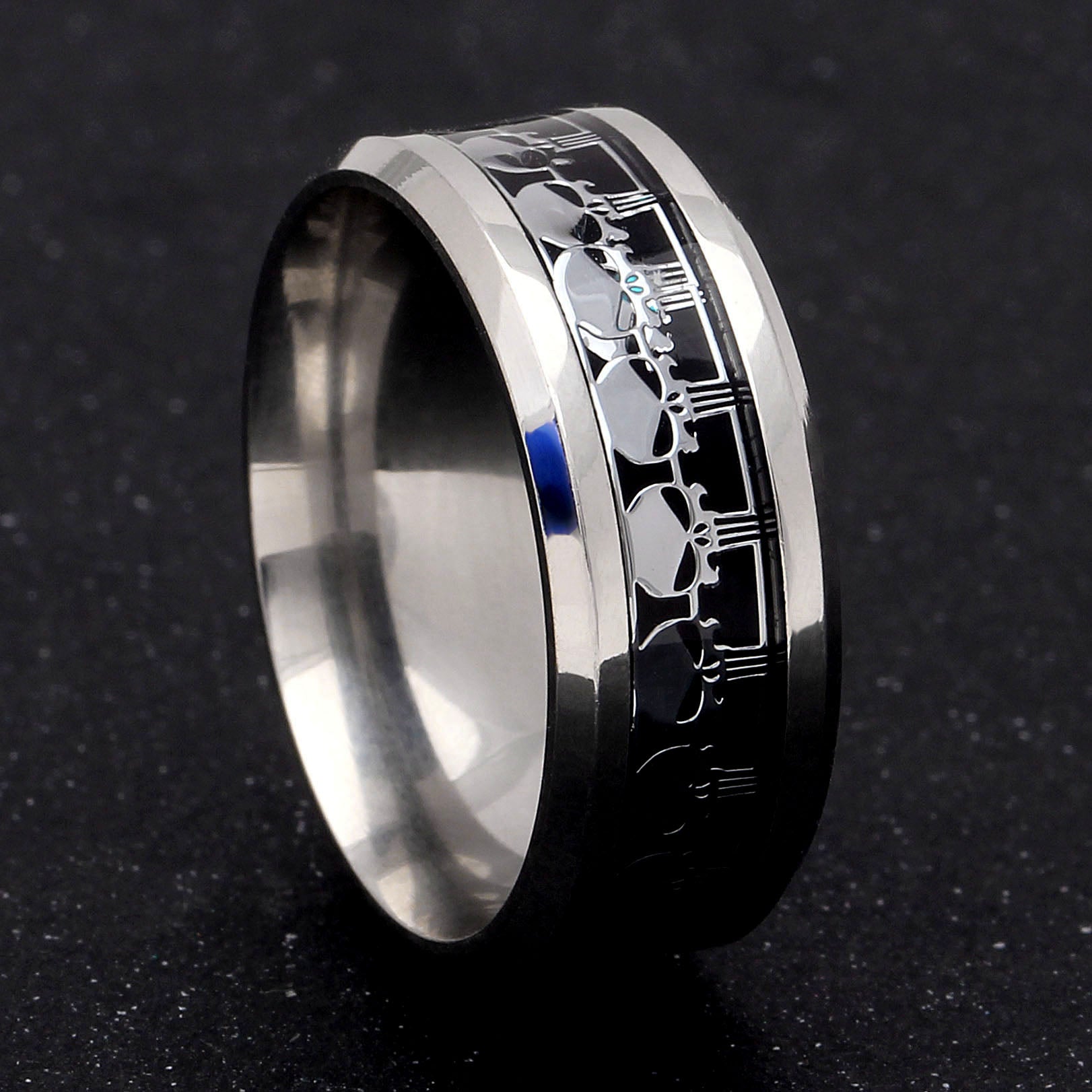 SkullsWeddingBandRingforMenorWomenGothPunkBikerGingerLyneCollection_Black-2