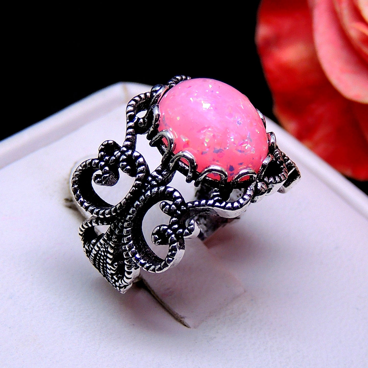 FiligreeWhiteFireOpalStatementRingWomenGingerLyneCollection_Pink-3