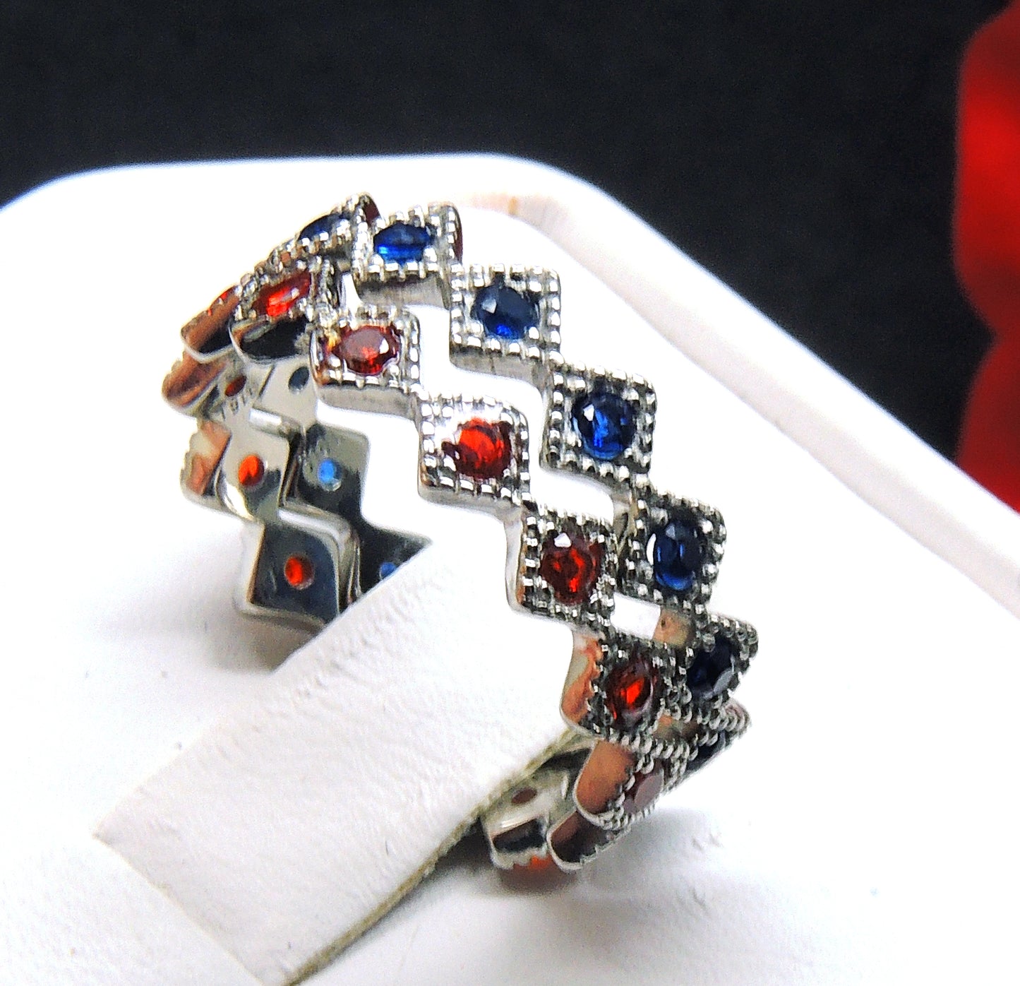 GloryWeddingBandSetforWomenStackingRingsRedBlueStainlessSteelGingerLyneCollection_Silver-6
