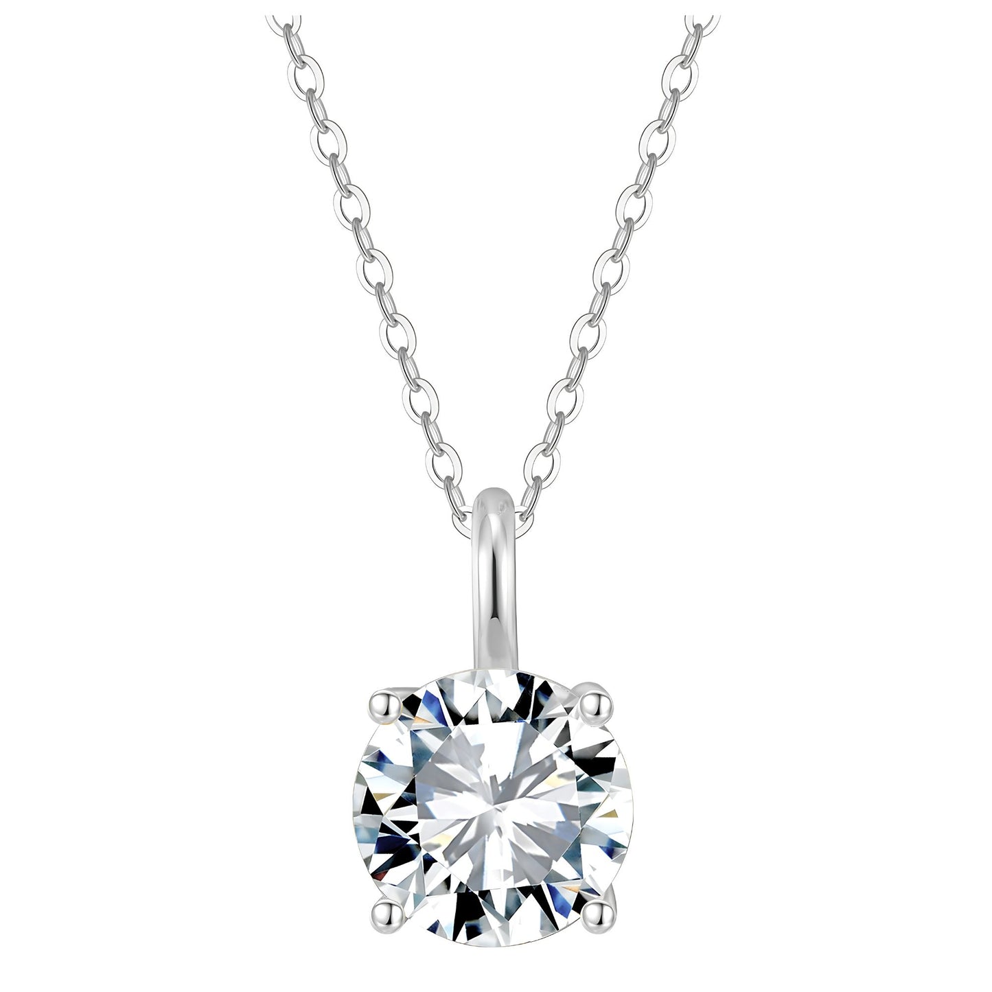 RoundSolitaireNecklaceforWomenSterlingSilver4Ct8ACubicZirconiaPendant16-18"ChainbyGingerLyneColelction_WhiteGold-Tone-1