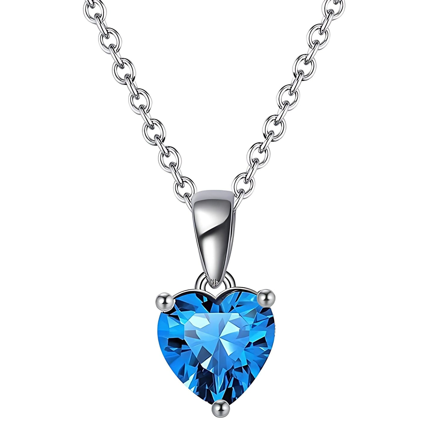 Birthstone Heart Necklace for Women Solitaire Cz Sterling Silver Ginger Lyne Collection - Blue-December