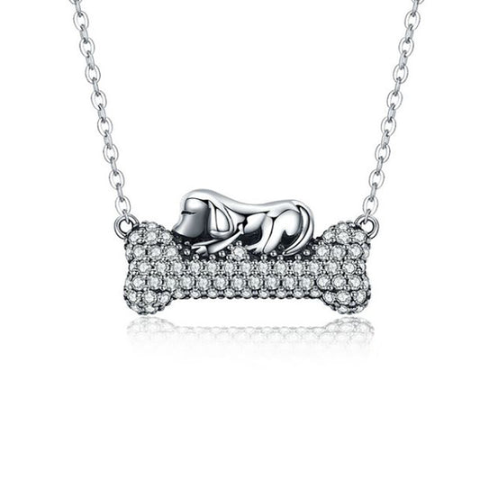 FidoDogandBoneNecklaceforWomenPendantandChainCubicZirconiaGingerLyneCollection_Silver-1