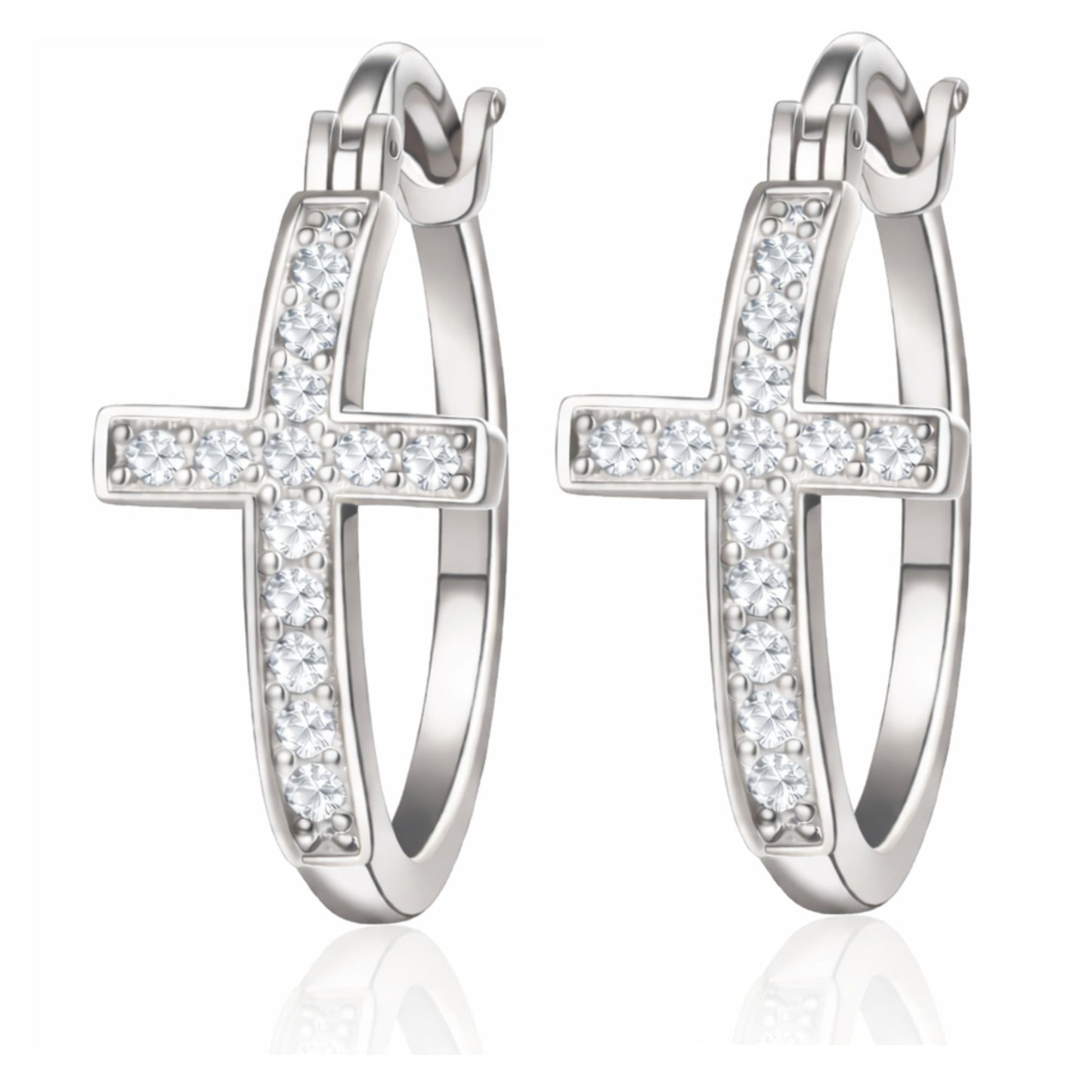 CrossHoopEarringsforWomenCubicZirconiaGingerLyneCollection_SilverTone-30mm-1