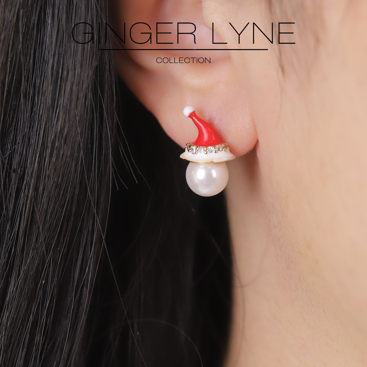 ChristmasSantaHatEarringsWomensWhiteGoldPlatedSimulatedPearlCZGingerLyneCollection_Red-5