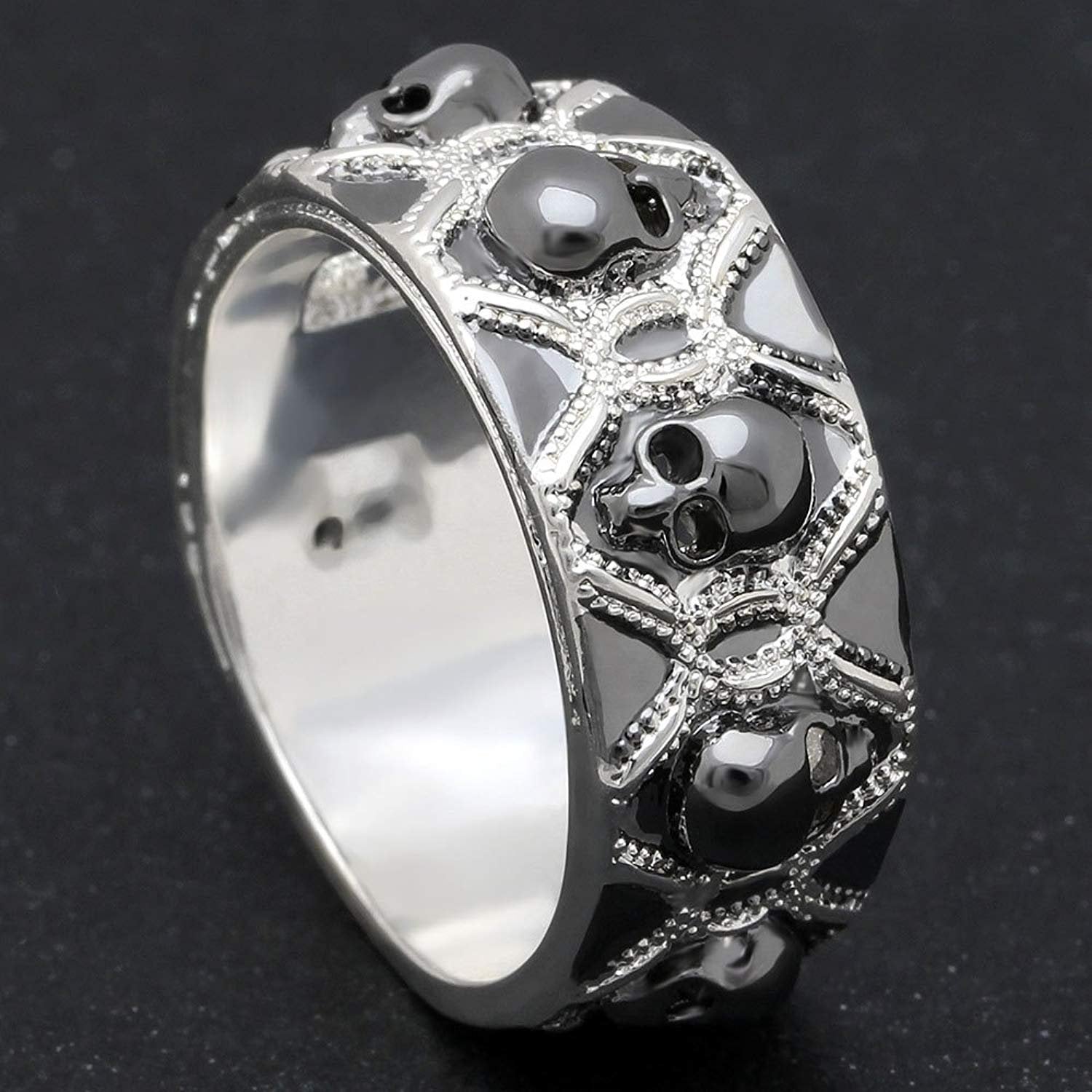 SkullsWeddingBandRingBlackGothPunkBikerMensWomensGingerLyneCollection_Black-3