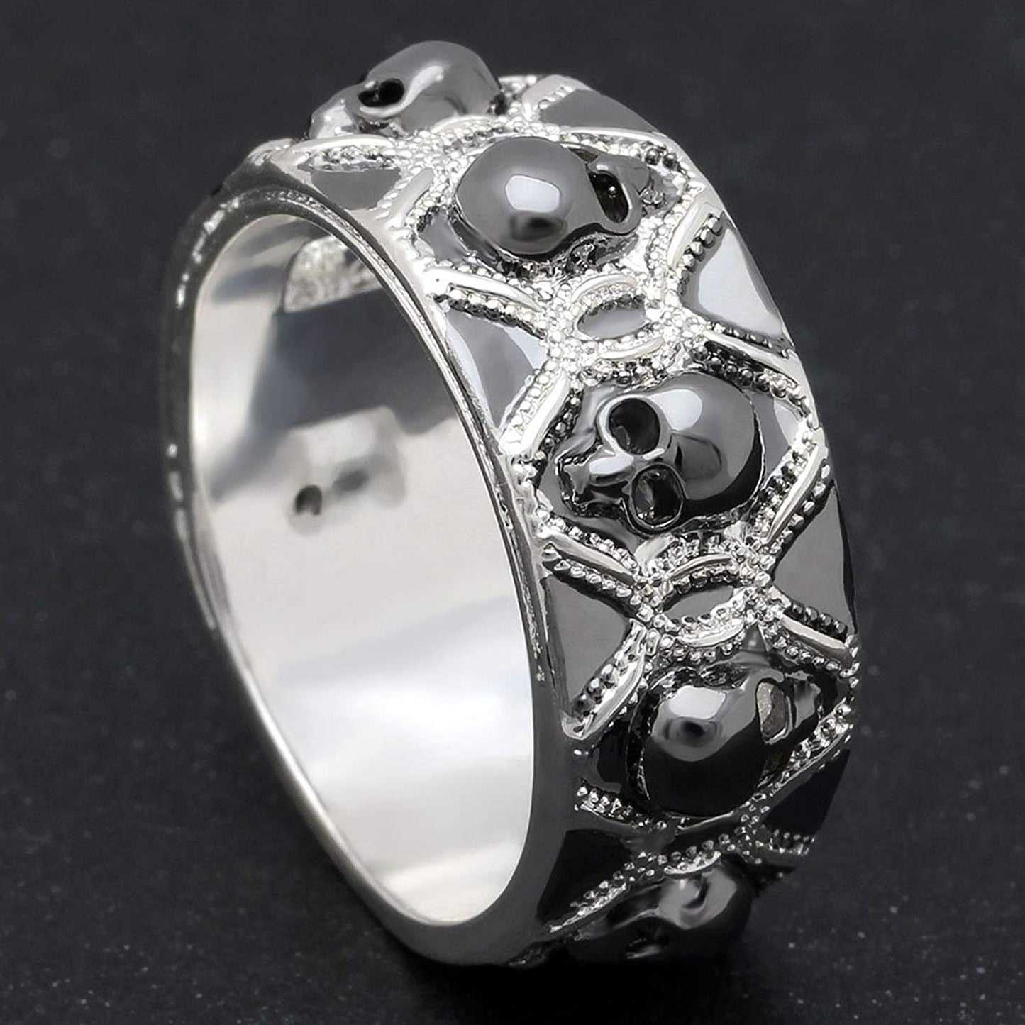 SkullsWeddingBandRingBlackGothPunkBikerMensWomensGingerLyneCollection_Black-3