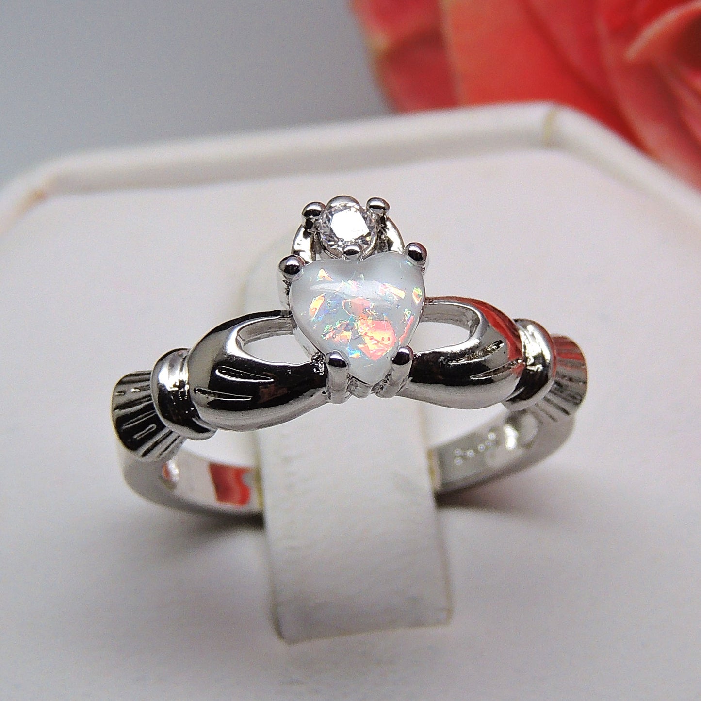 DarlinaEngagementRingforWomenCladdaghCrownFireOpalGingerLyneCollection_Silver-2