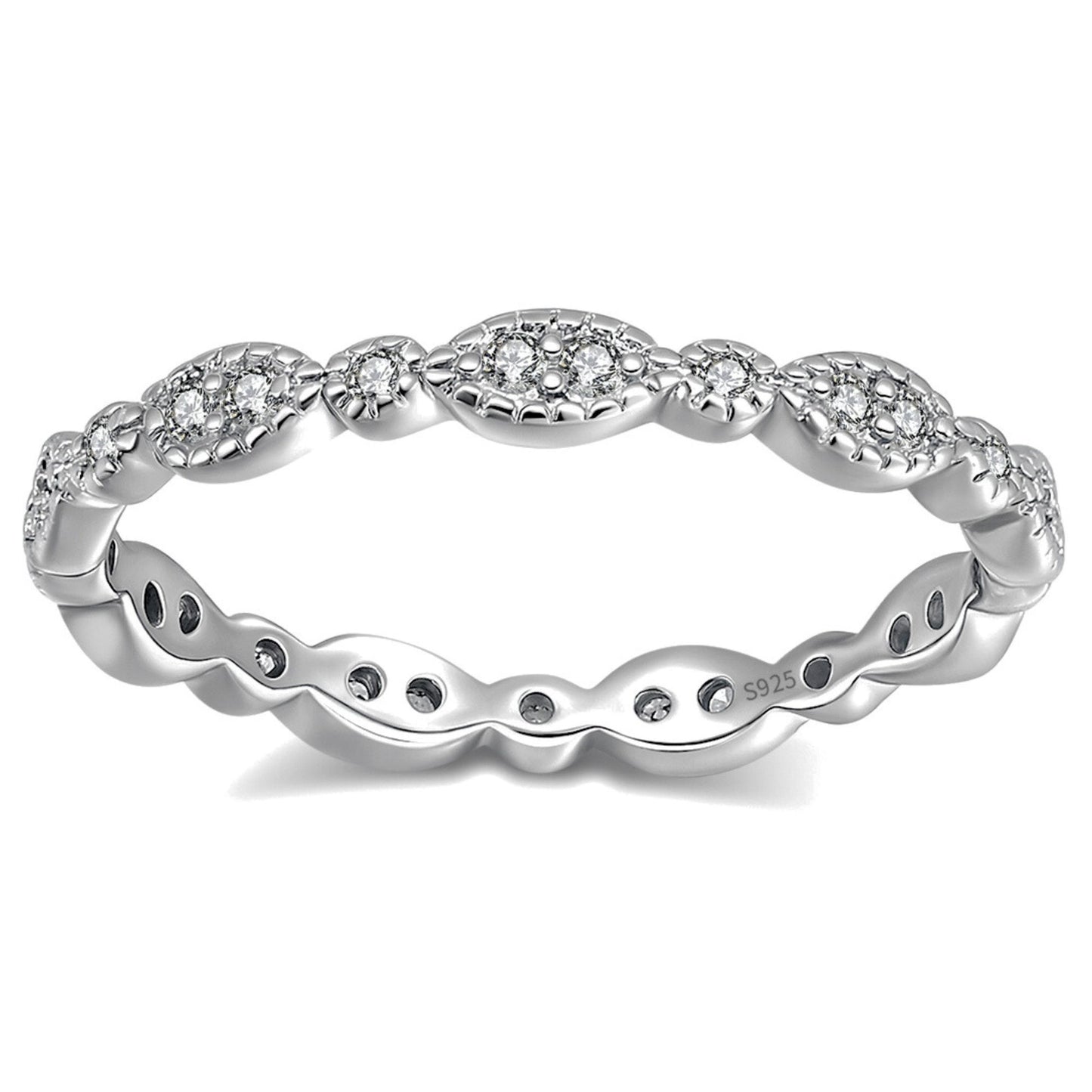 EternityWeddingBandforWomenCubicZirconiaSterlingSilverStackingRingsGingerLyneCollection_Scallop-Silver-1