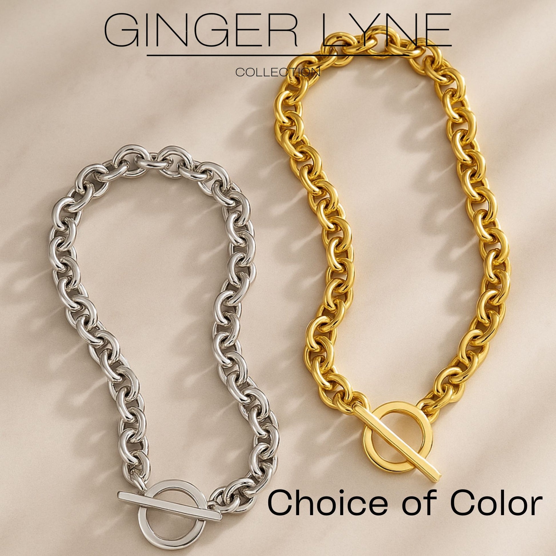 OvalLinkToggleNecklaceforWomenHeavyWeight14KTGoldPlatedStainlessSteel18"GingerLyneCollection_Gold-Tone-5