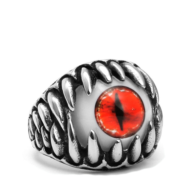 RedEvilEyeEyeballRingforMenWomenStainlessSteelBikerPunkBandSize9byGingerLyne_Red-1