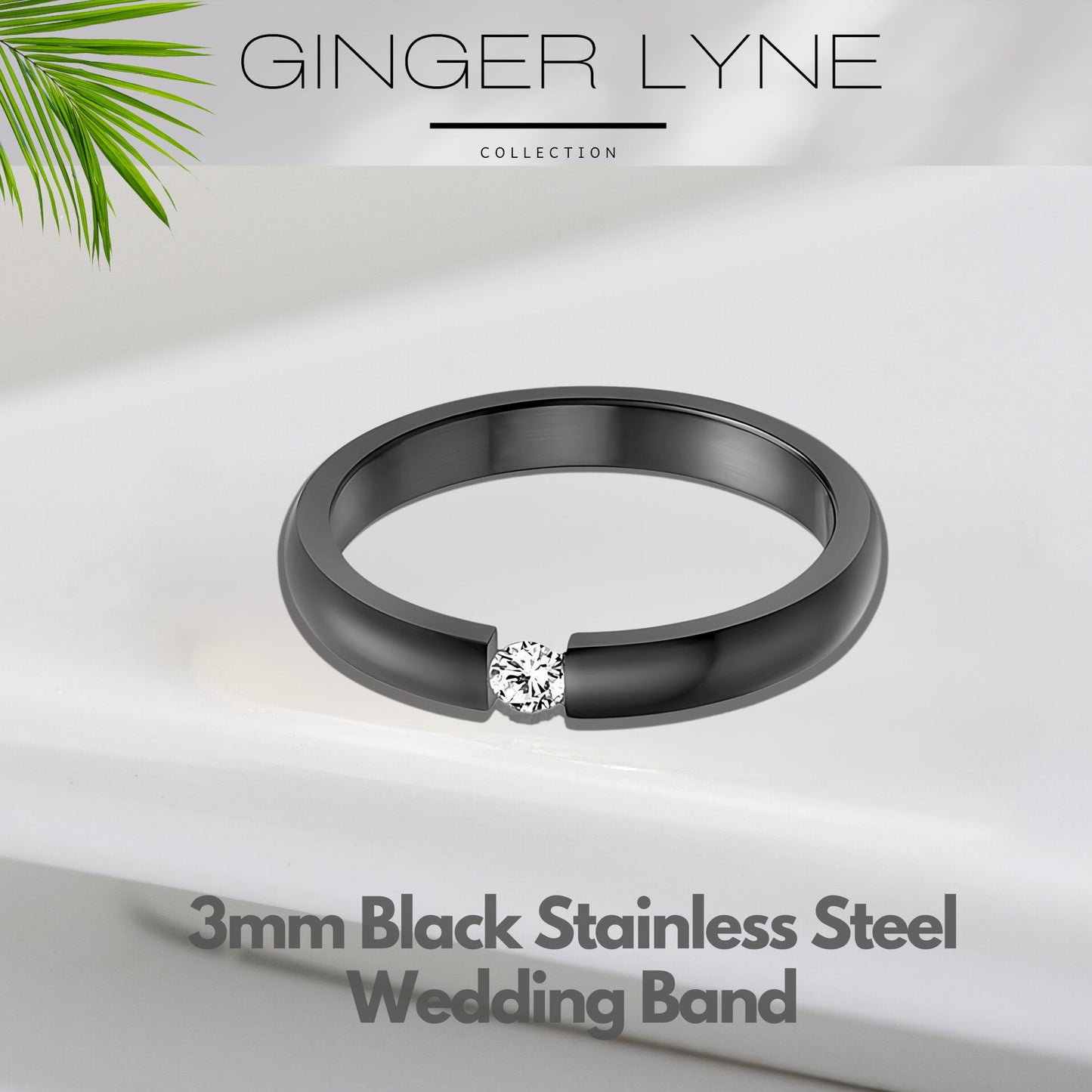 WeddingBandRingforWomenorMenBlackStainlessSteelCrystalGingerLyneCollection_Black-2